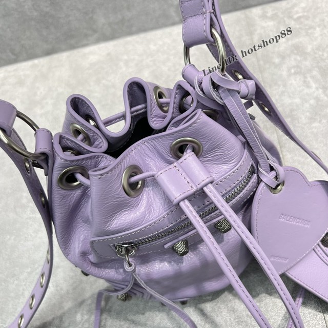 Balenciaga專櫃爆款紫色肩背包 巴黎世家新款機車水桶包 fyj1785